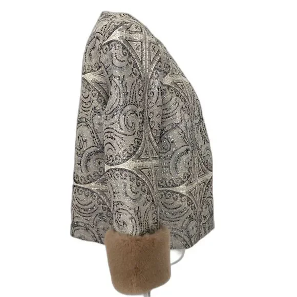 Chico’s Jacket Blazer Women’s Size 0 Multi Color Detachable Faux Fur Sleeves - Picture 3 of 11